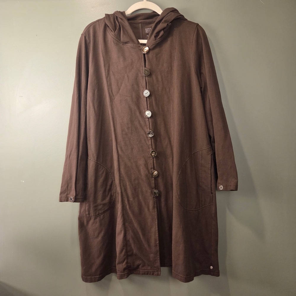 Neon Buddha Women's Hooded Button Up Long Cardigan Brown Size XL Boho